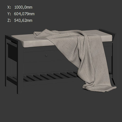 Alexandria Wood Storage Bench by Sand Stable 3D model 7