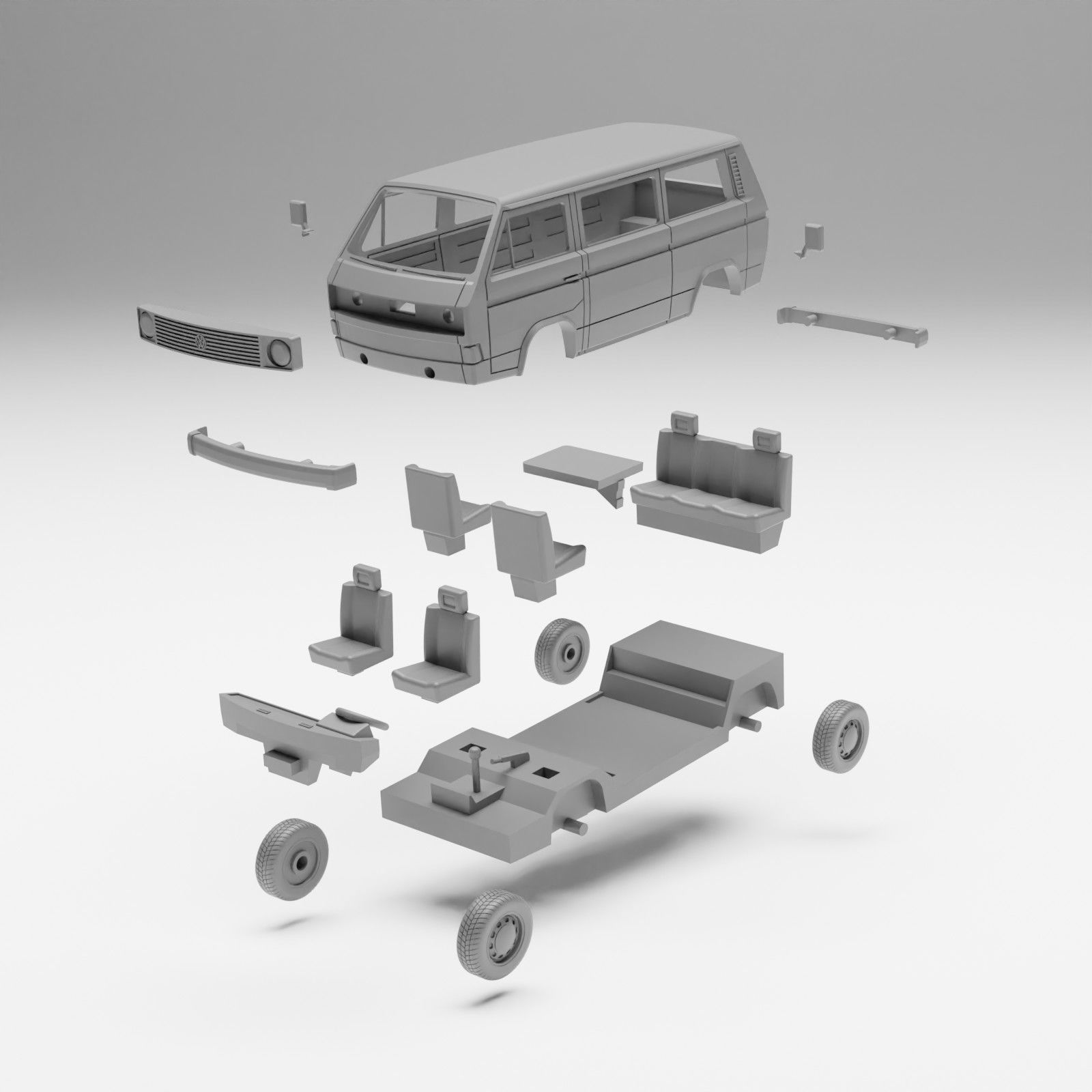 VW T3 - H0 scale van model kit 3D print model_1