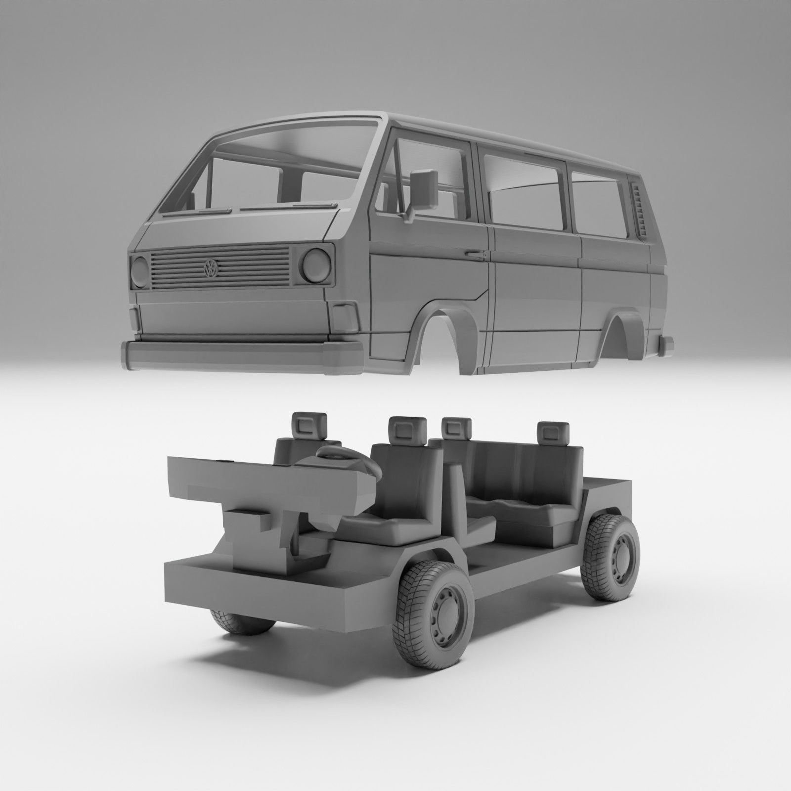 VW T3 - H0 scale van model kit 3D print model_16