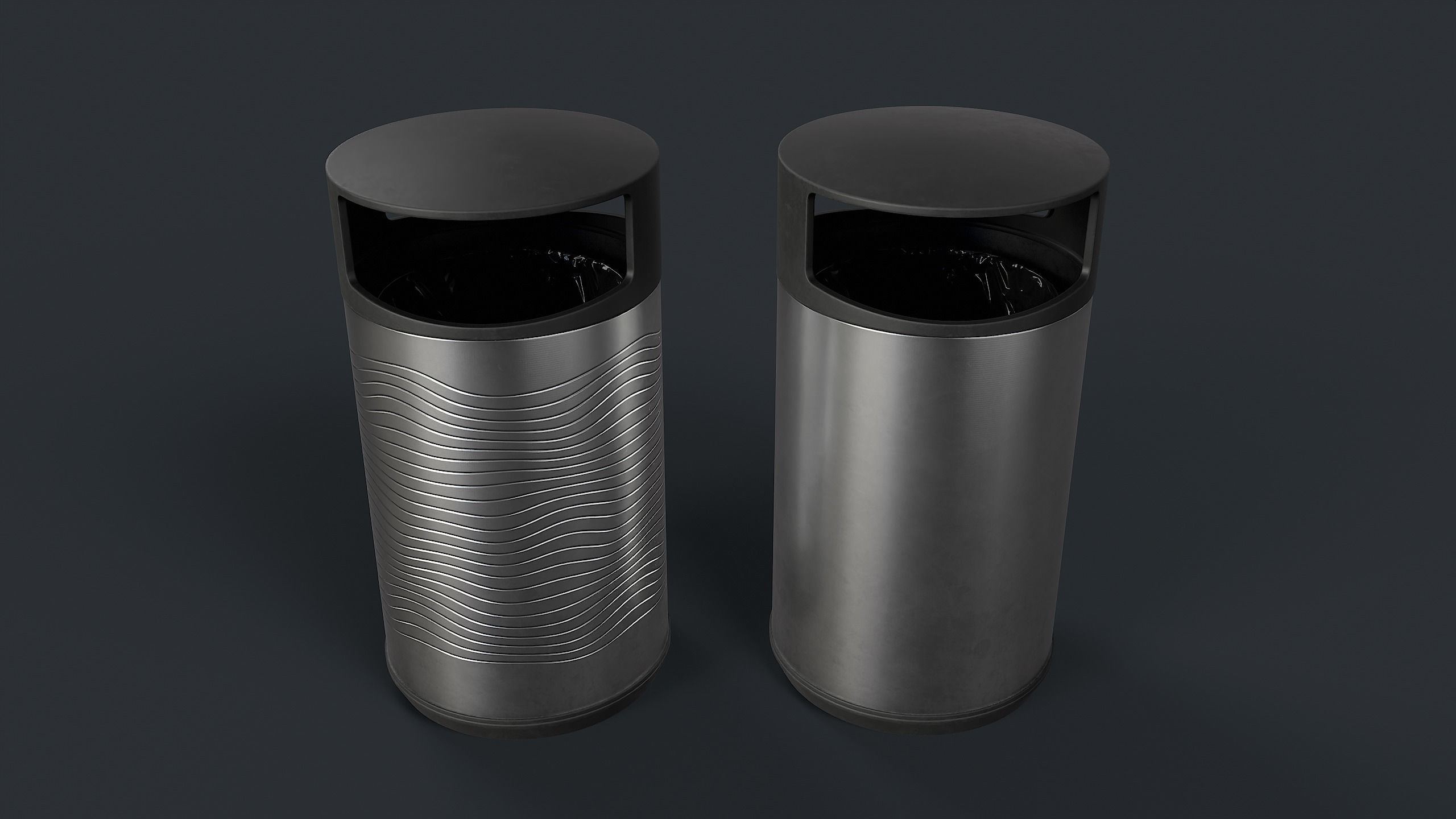 Street Trash Can 26 PBR Game Ready Low-poly 3D model_3