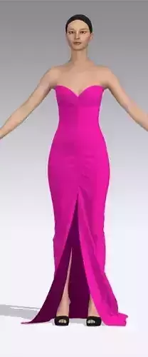 Dress magenta color and heart neckline slit 