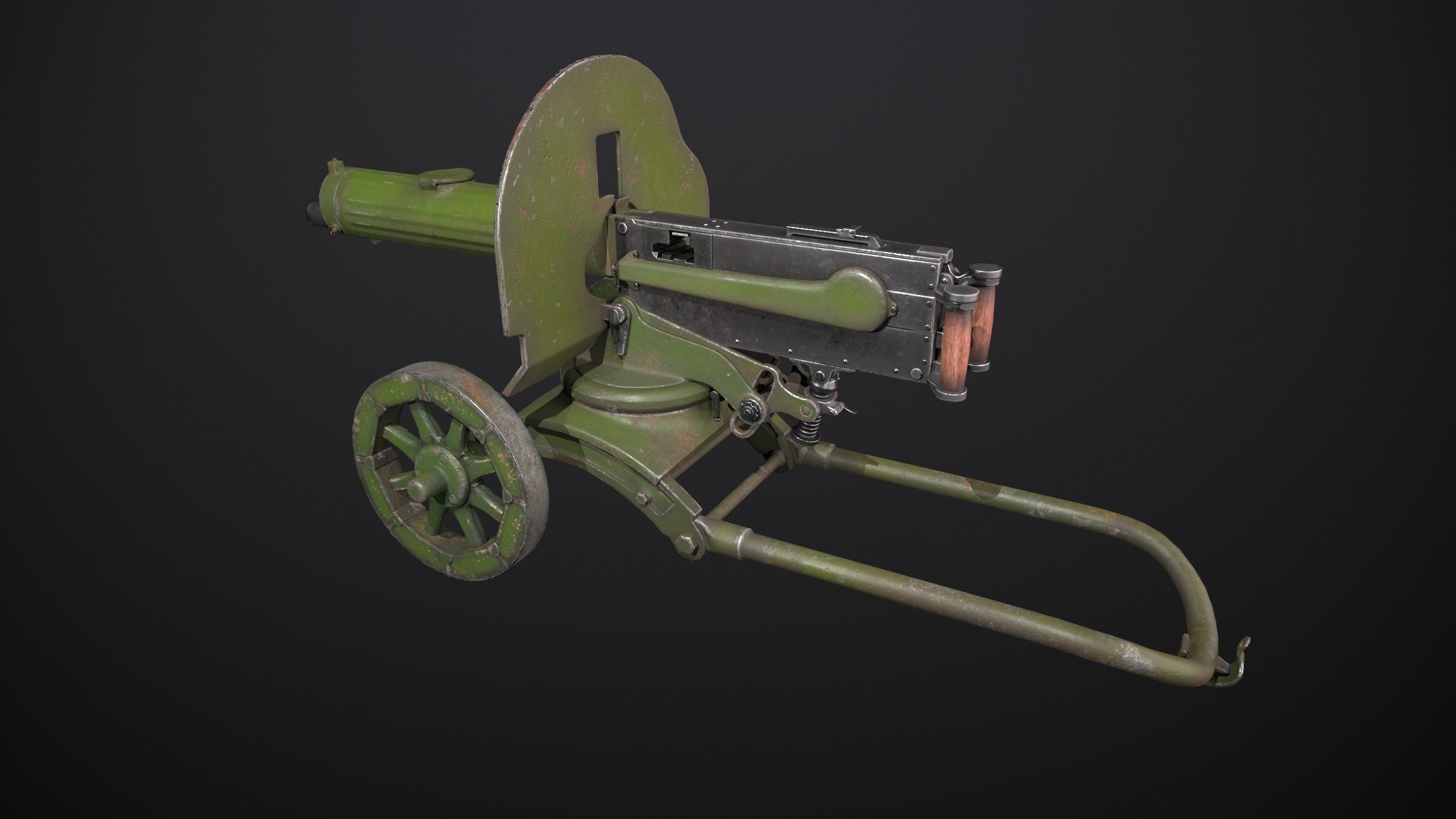 Machine gun Maxim Low-poly 3D model_3