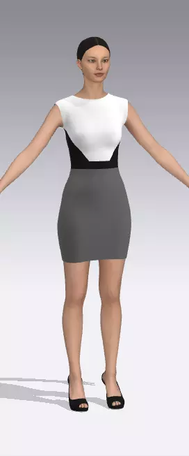 Hourglass black gray white color dress Low-poly 3D model_0