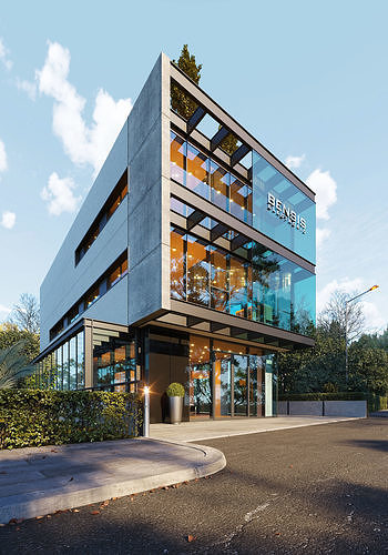 Office Building Cloudy and Sunny Full Scenes 3D model 2