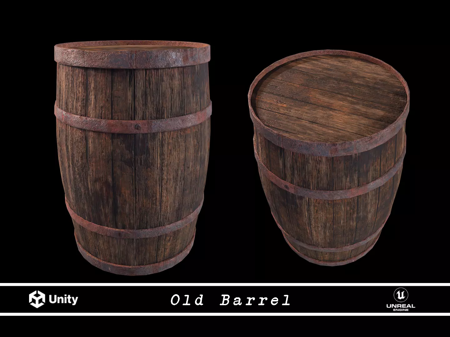 Rustic Old Barrel - Game Ready - Low Poly - PBR Low-poly 3D model_0