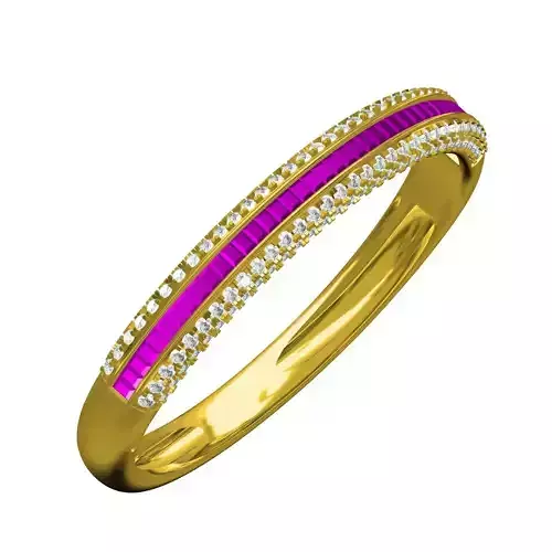 Ruby Stone and White Round Diamond Bangle Bracelet