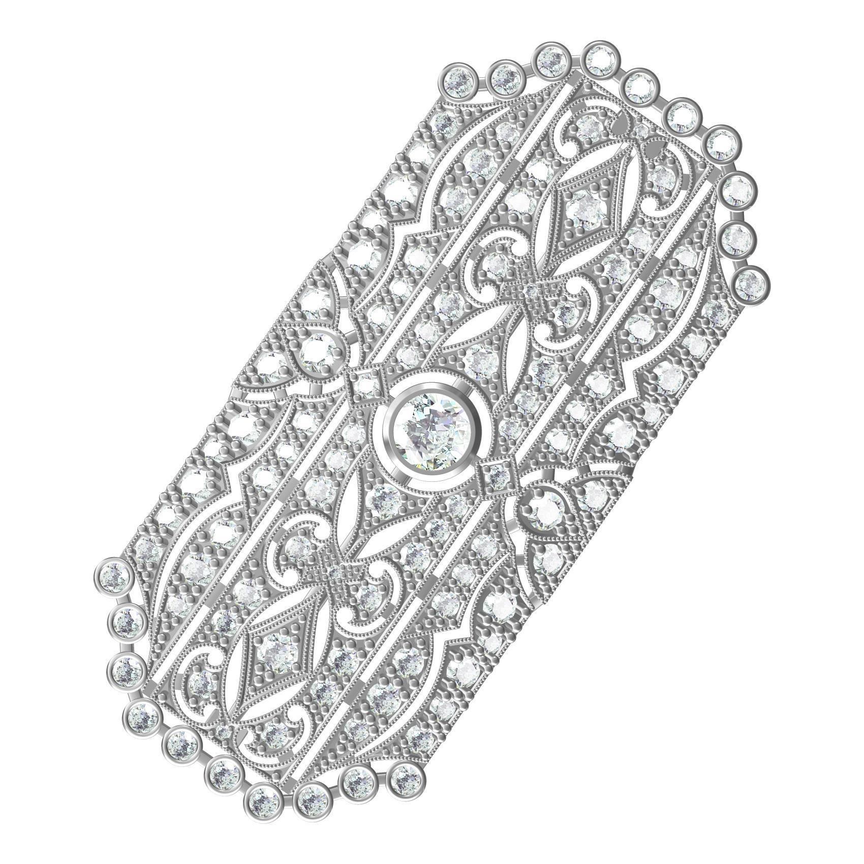 Unique Art Deco Diamond Brooch 3D print model_7