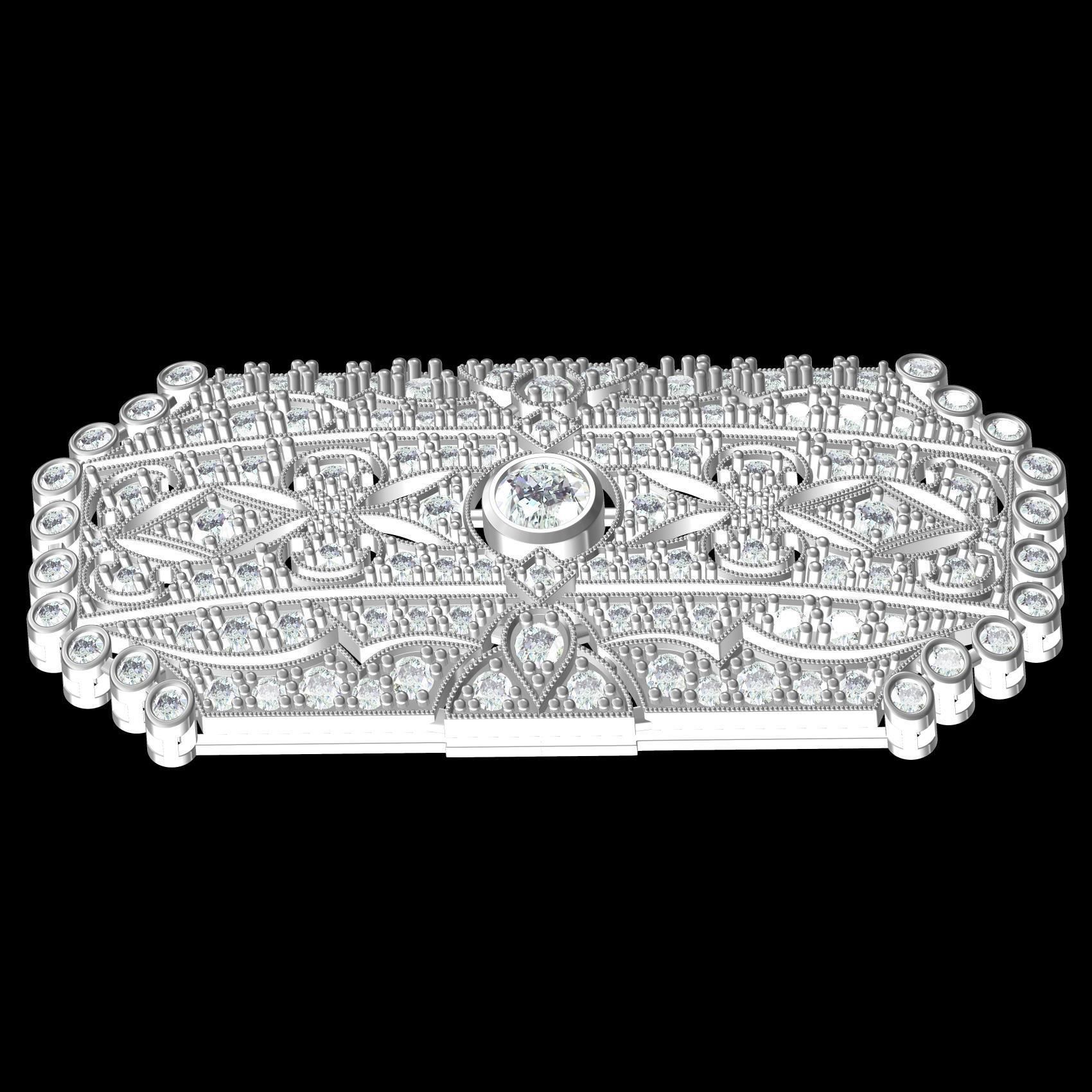 Unique Art Deco Diamond Brooch 3D print model_8