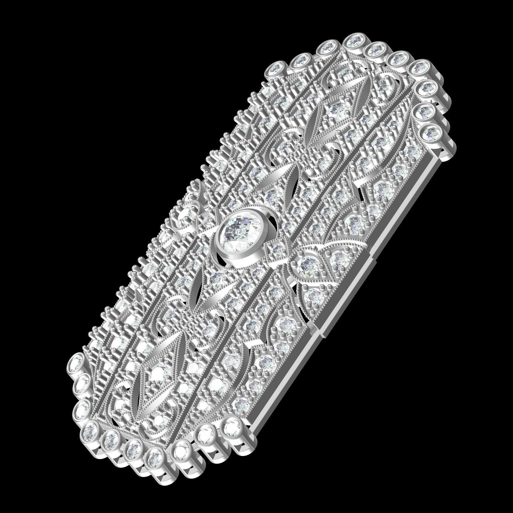 Unique Art Deco Diamond Brooch 3D print model_10