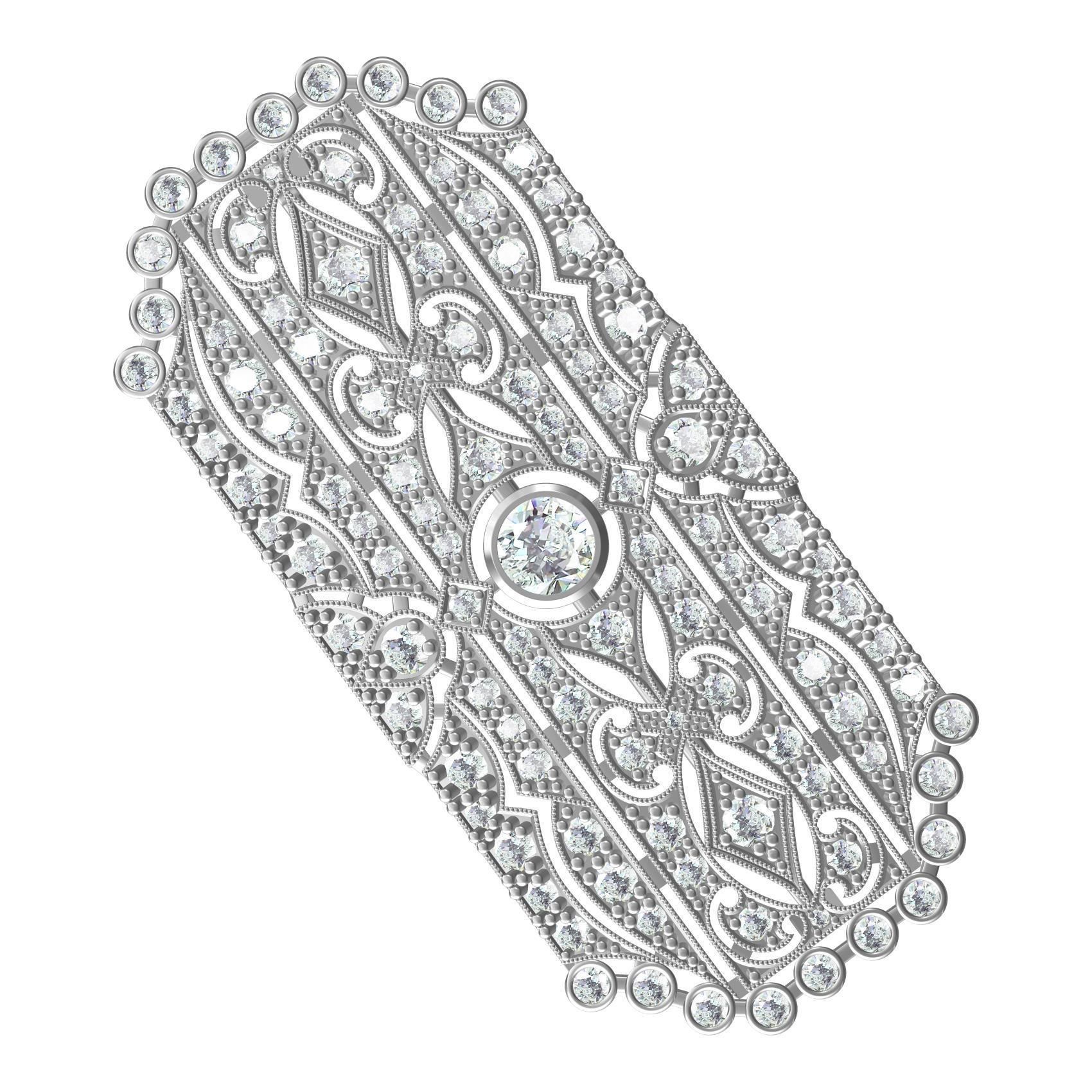 Unique Art Deco Diamond Brooch 3D print model_3