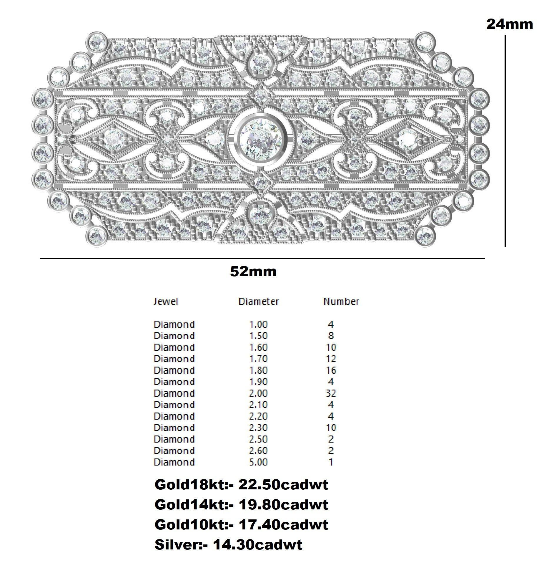 Unique Art Deco Diamond Brooch 3D print model_12