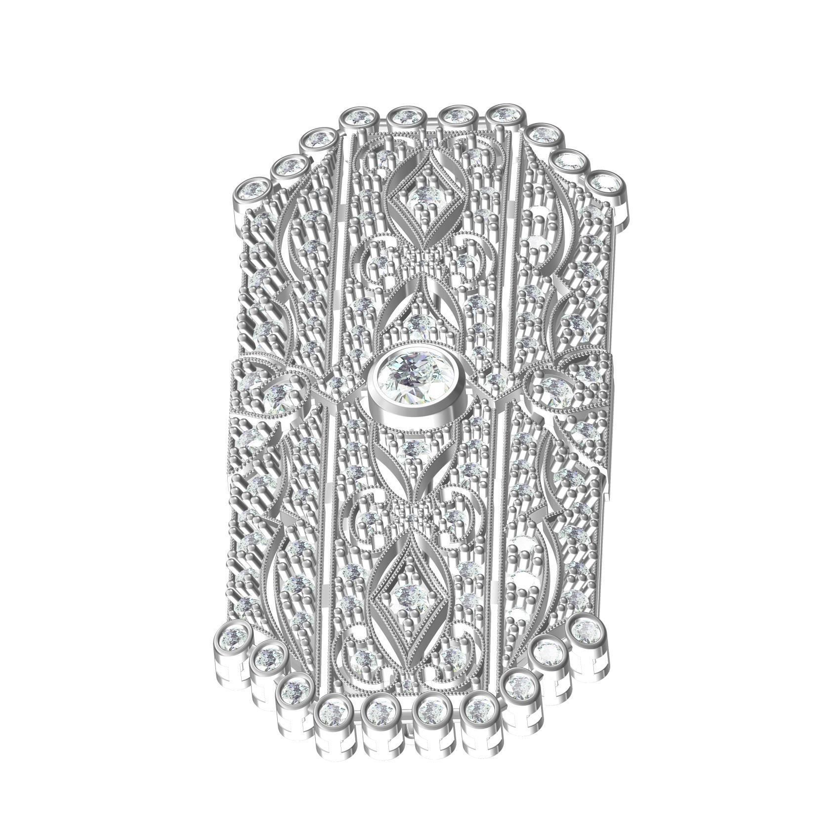 Unique Art Deco Diamond Brooch 3D print model_6