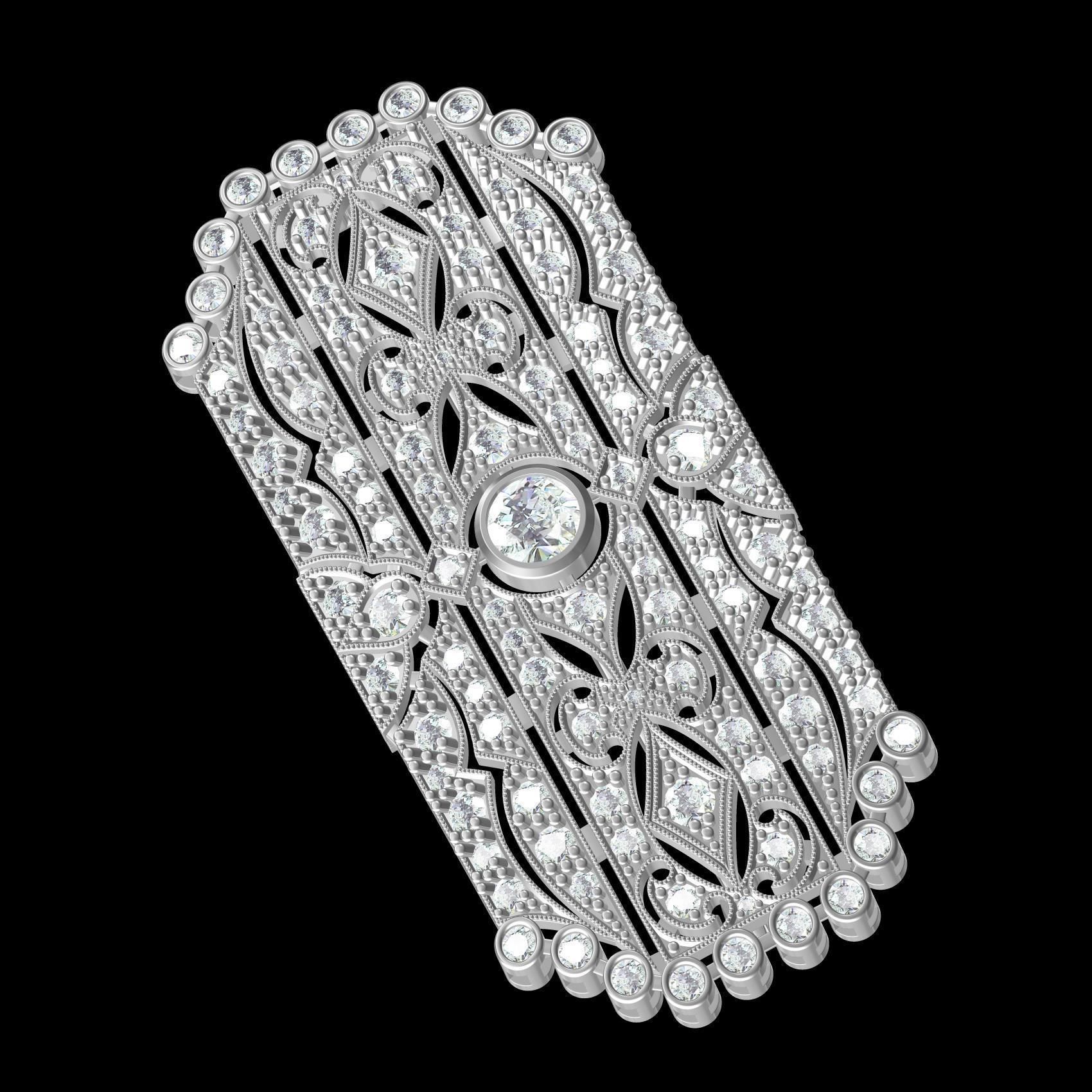 Unique Art Deco Diamond Brooch 3D print model_9