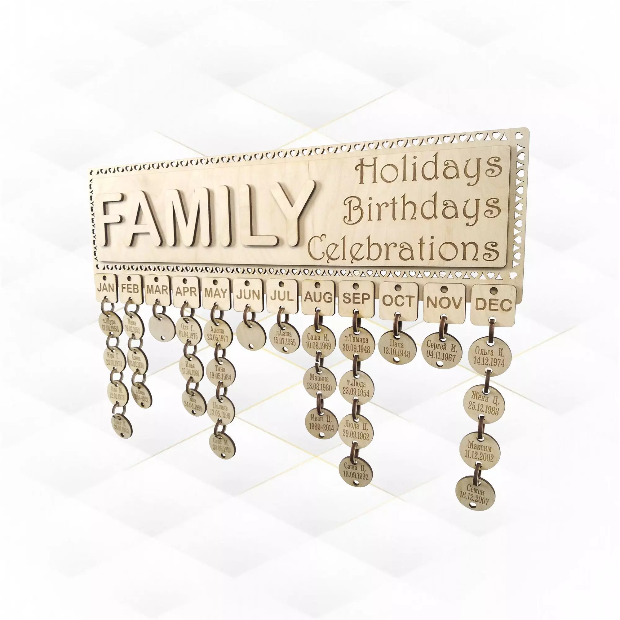 Family Celebration Board wall decor for laser cut 3D print model