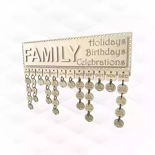 Family Celebration Board wall decor for laser cut 3D print model