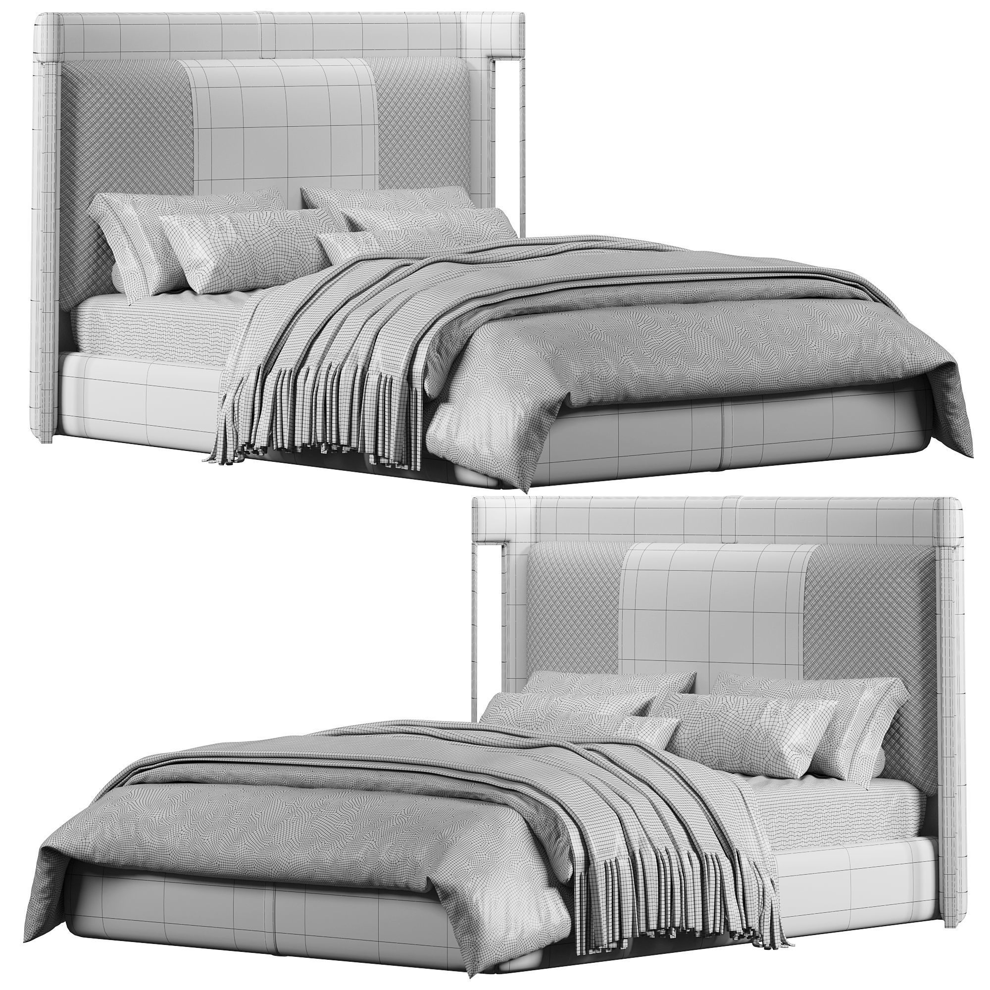 Modern Beige Microfiber Leather Upholstered Bed 3D model_4