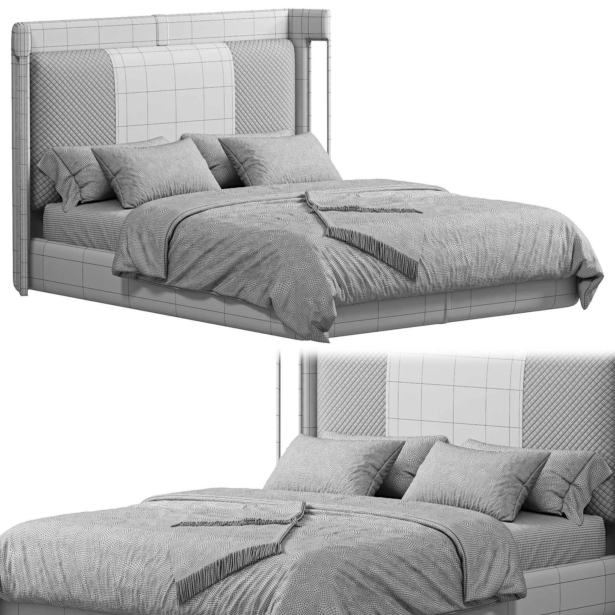 Modern Beige Microfiber Leather Upholstered Bed 3D model_7