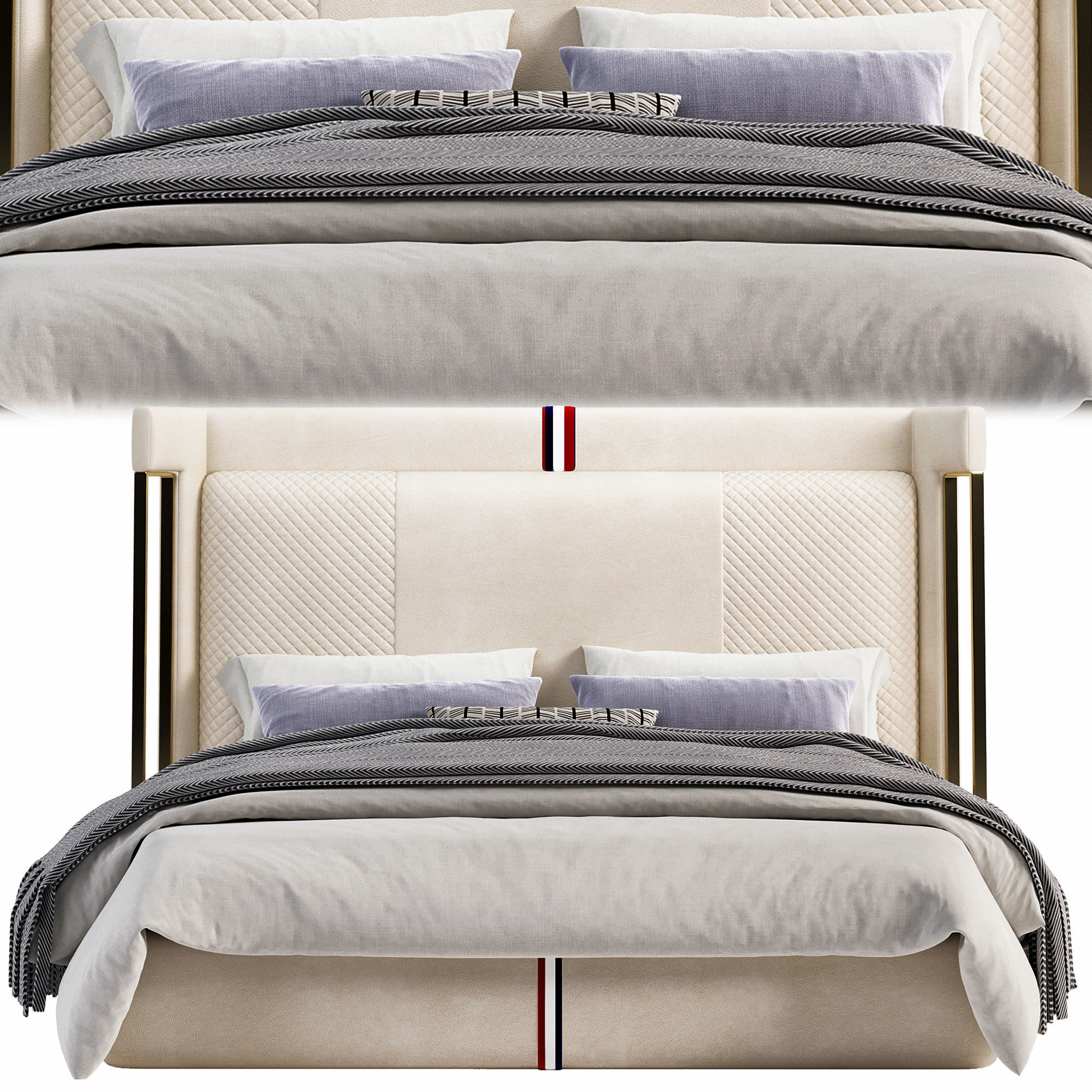 Modern Beige Microfiber Leather Upholstered Bed 3D model_2