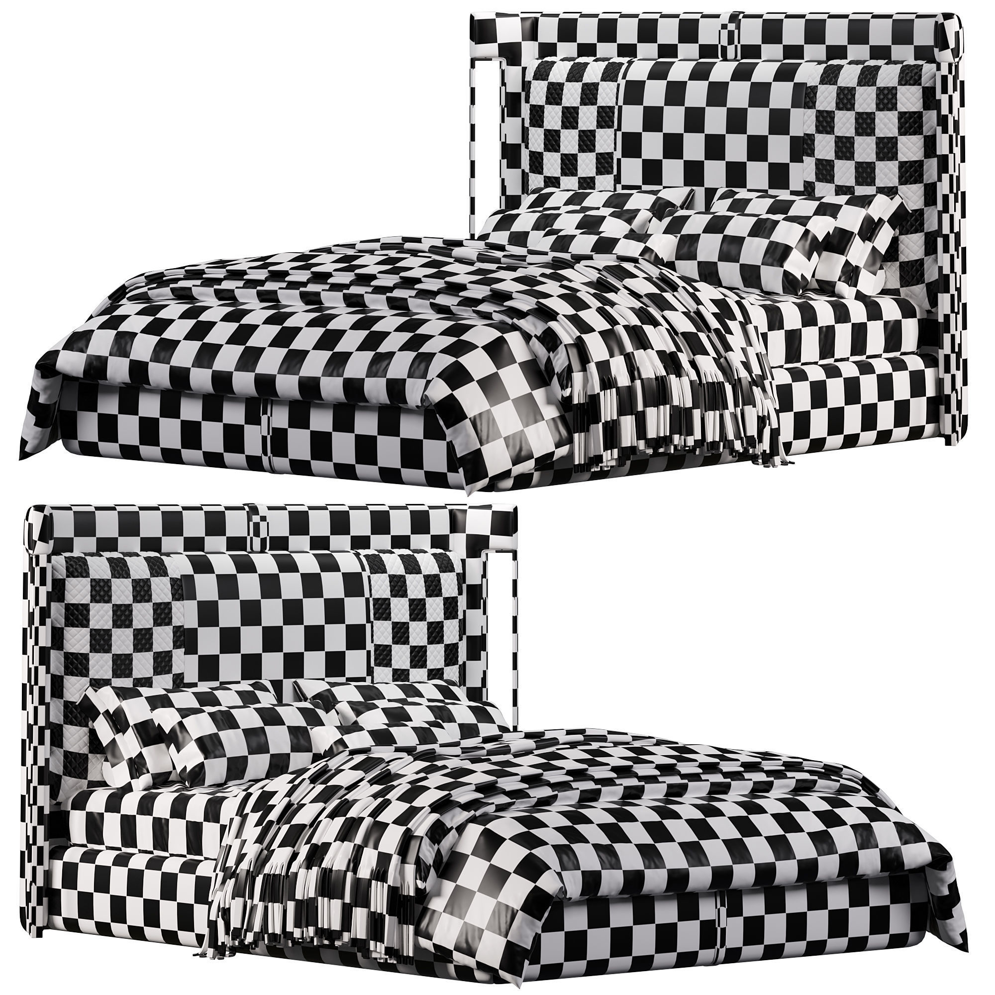 Modern Beige Microfiber Leather Upholstered Bed 3D model_3