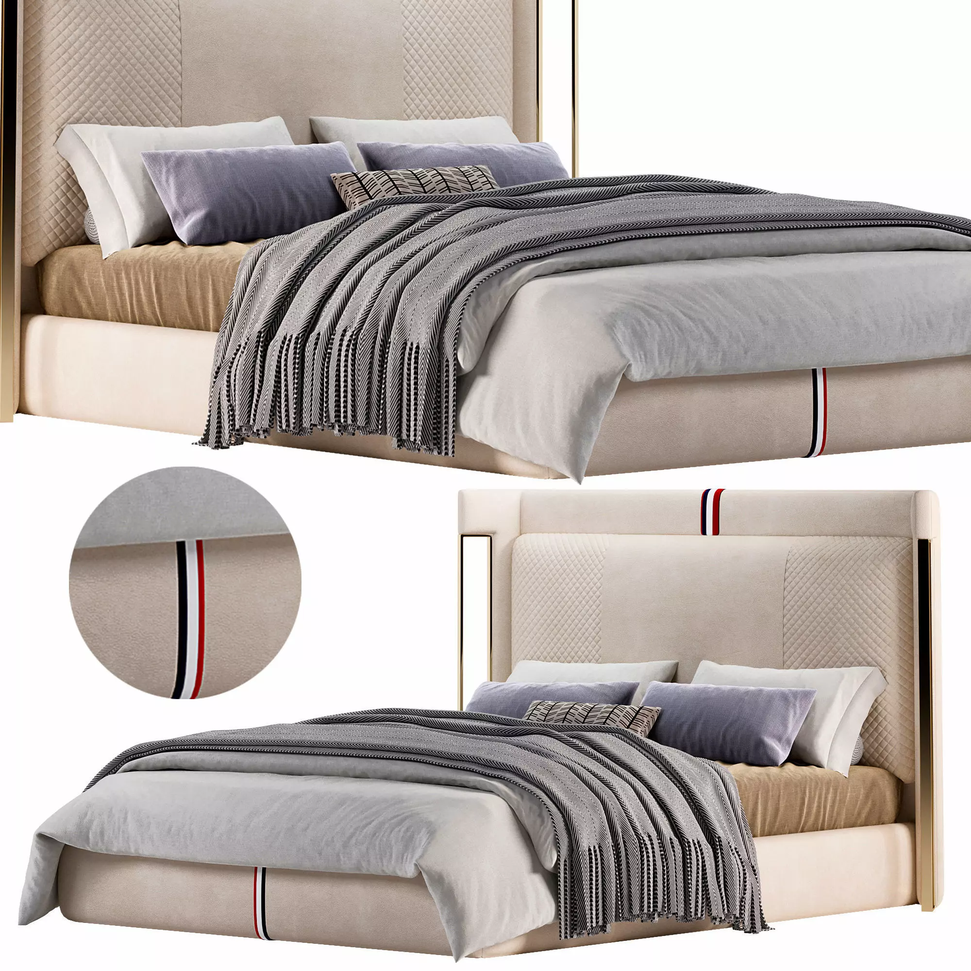Modern Beige Microfiber Leather Upholstered Bed 3D model_0