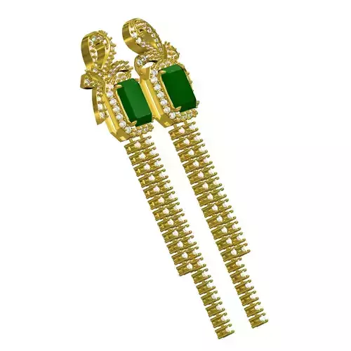 Emerald Stone Long Dangle Earring