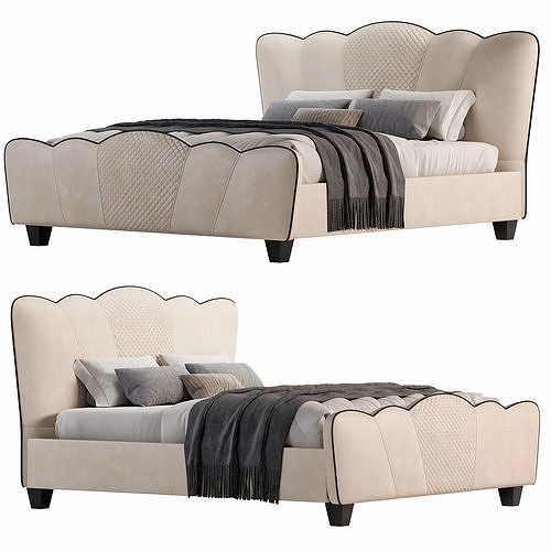 Milky White Microfiber Leather Platform Bed By Homary 3D model