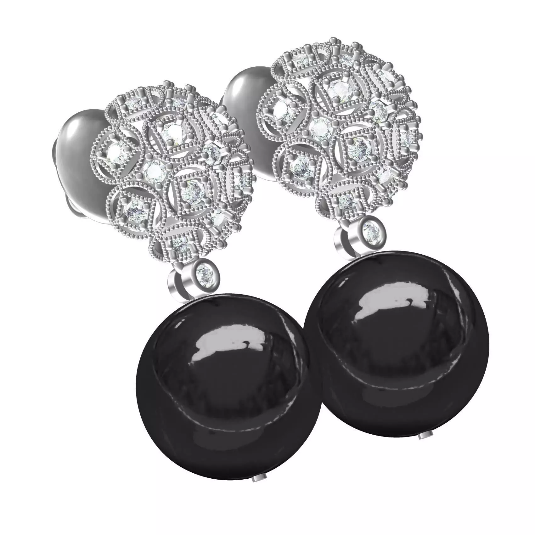 Round Shaped Art Deco Pearl Drop Earring 3D print model
