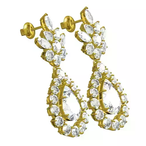 Pear and Round and Marquise Diamond Pear Drop Earring