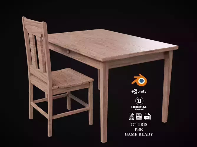 Table and Chair Low-poly 3D model