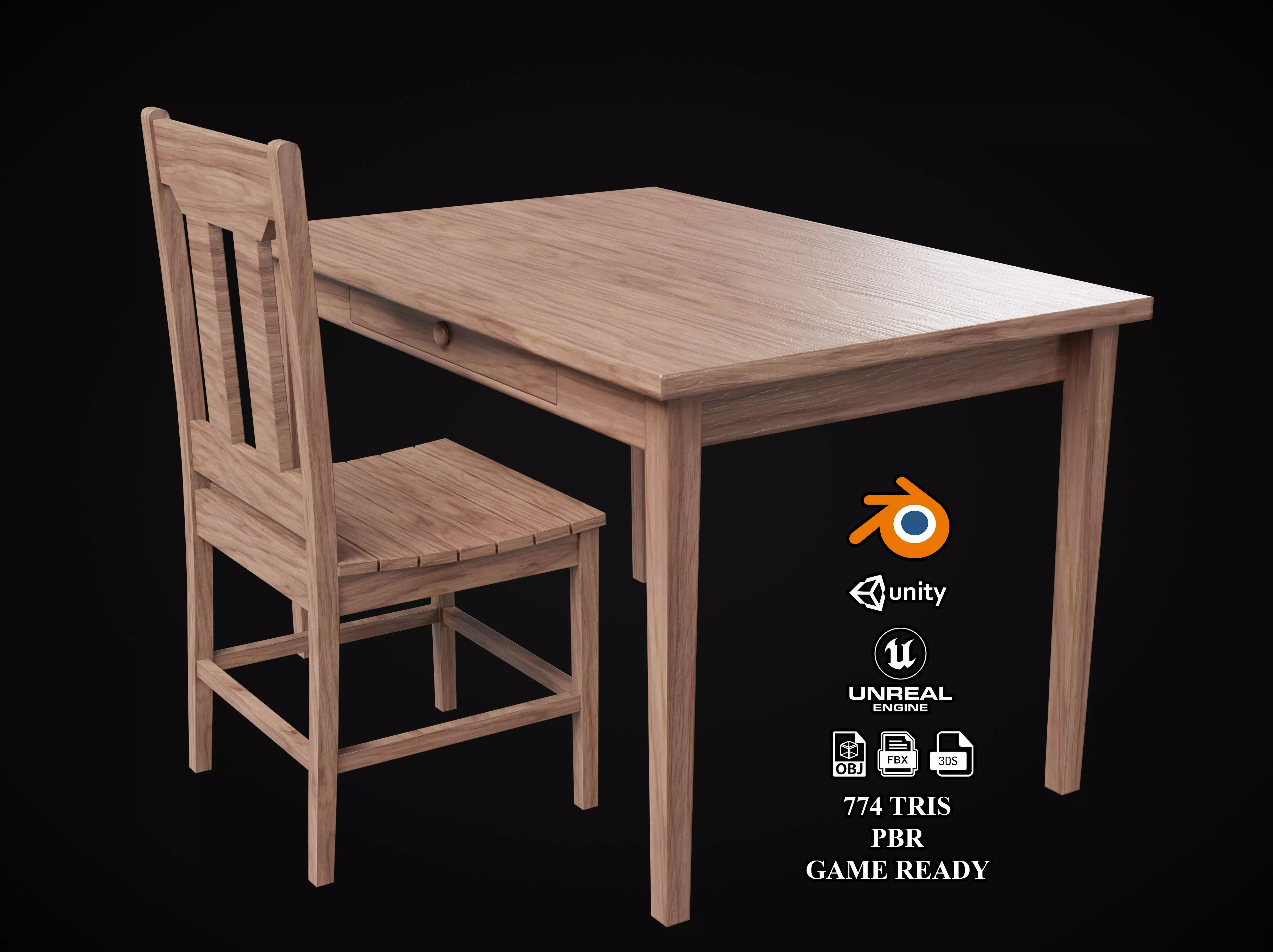 Table and Chair Low-poly 3D model