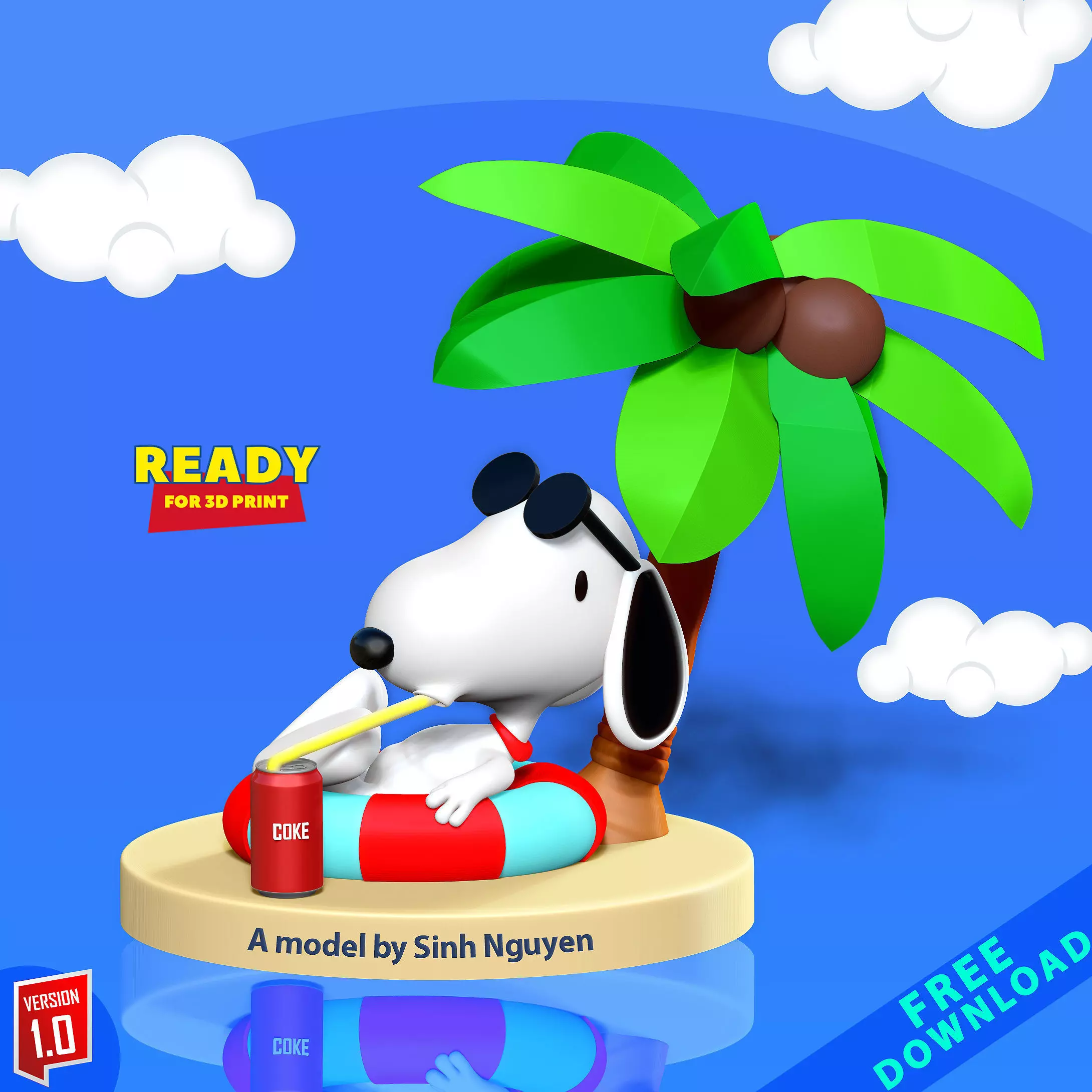 Snoopy at the beach Free 3D print model