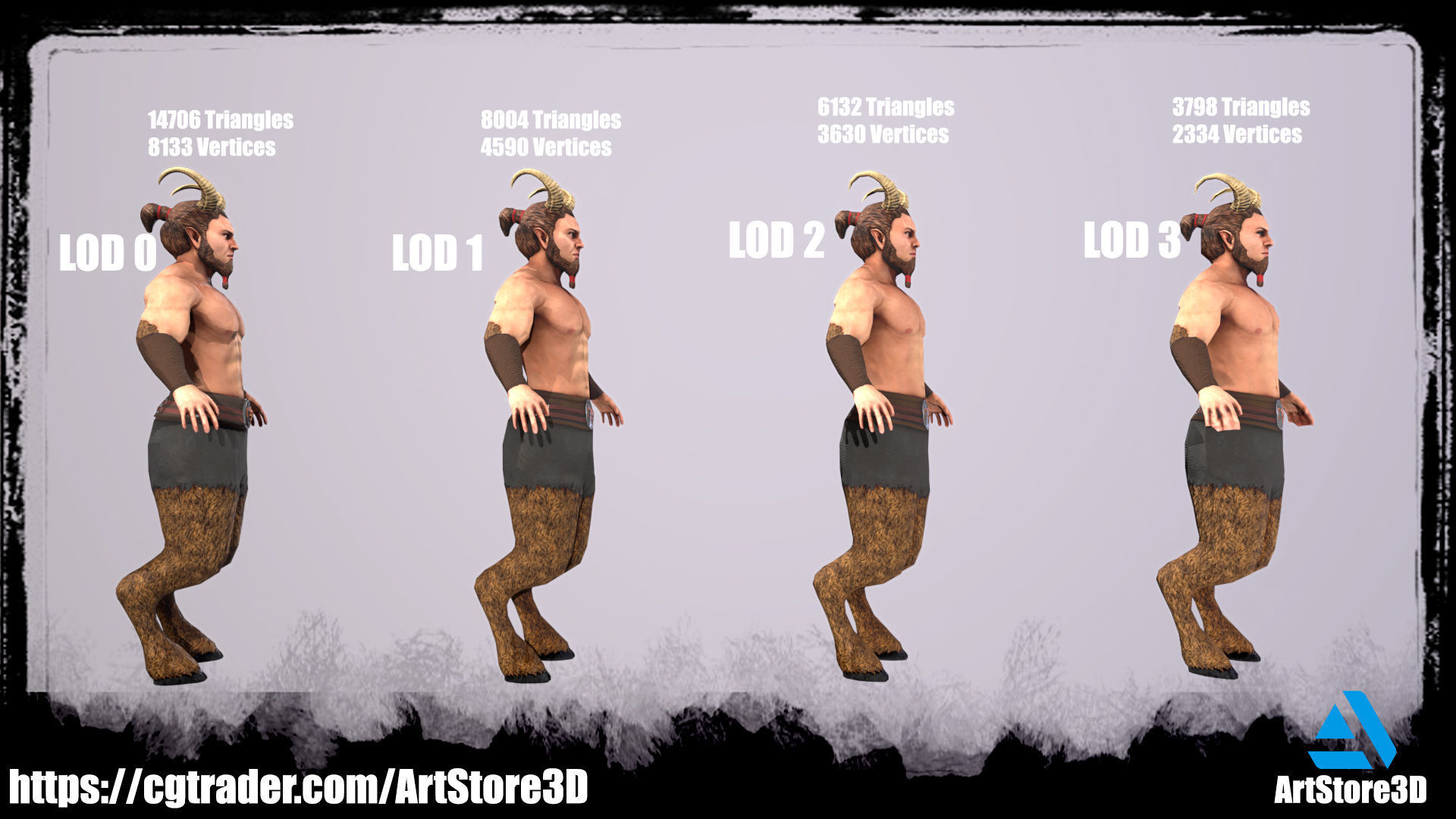 Satyr Pack - Male - Female Low-poly 3D model_8