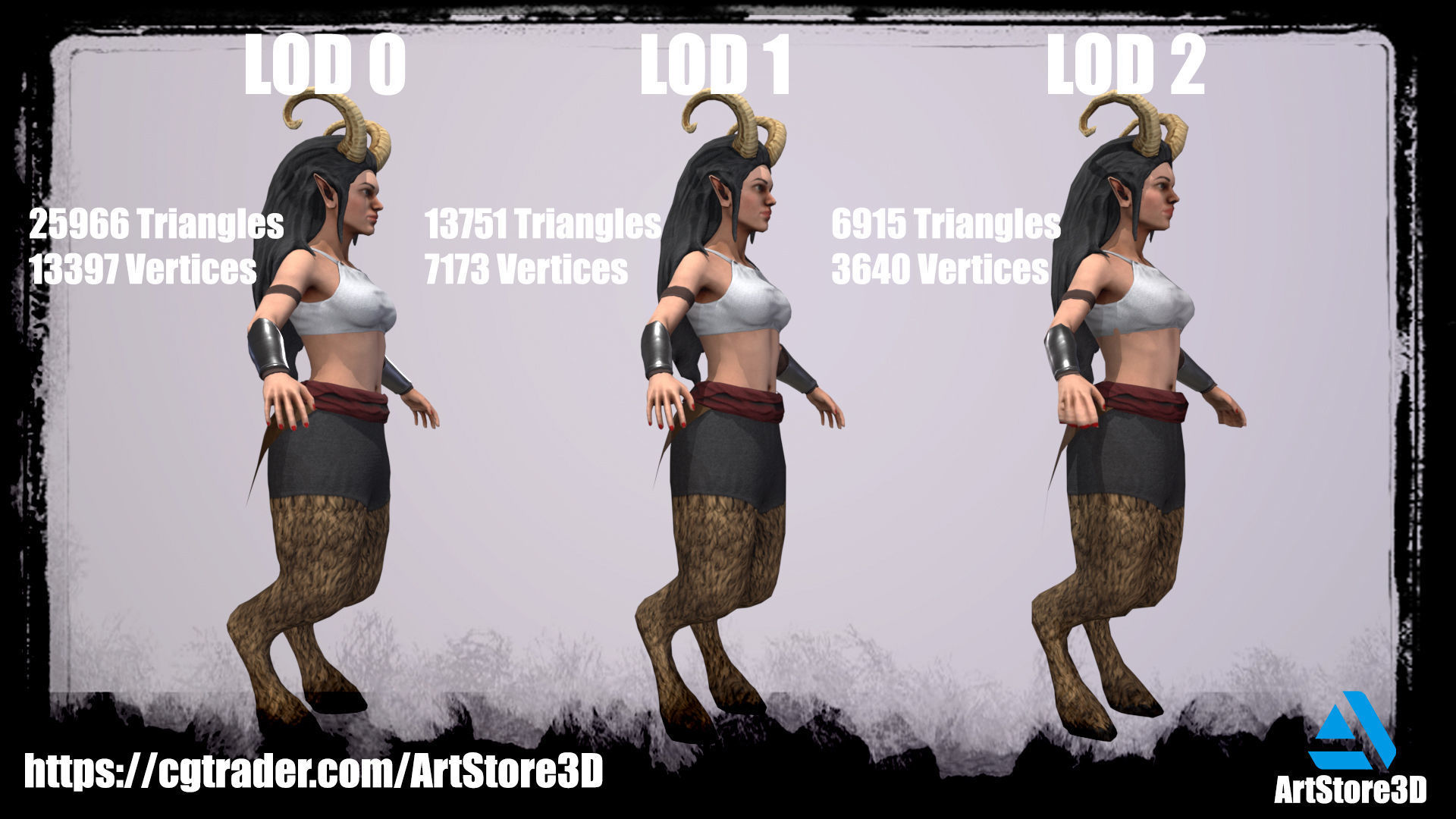 Satyr Pack - Male - Female Low-poly 3D model_9