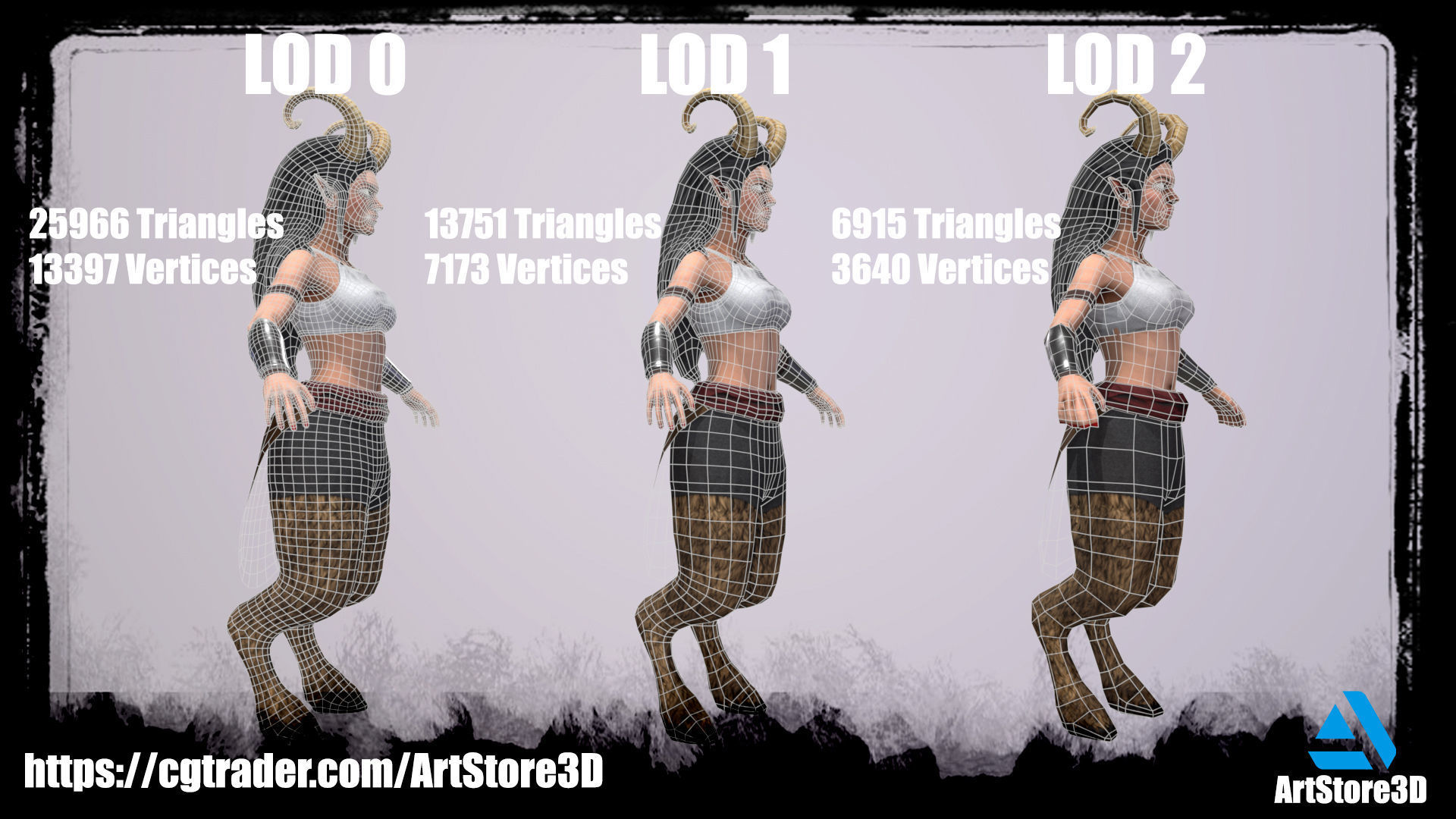Satyr Pack - Male - Female Low-poly 3D model_11