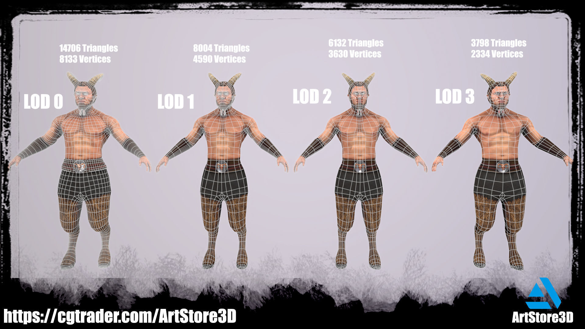 Satyr Pack - Male - Female Low-poly 3D model_6