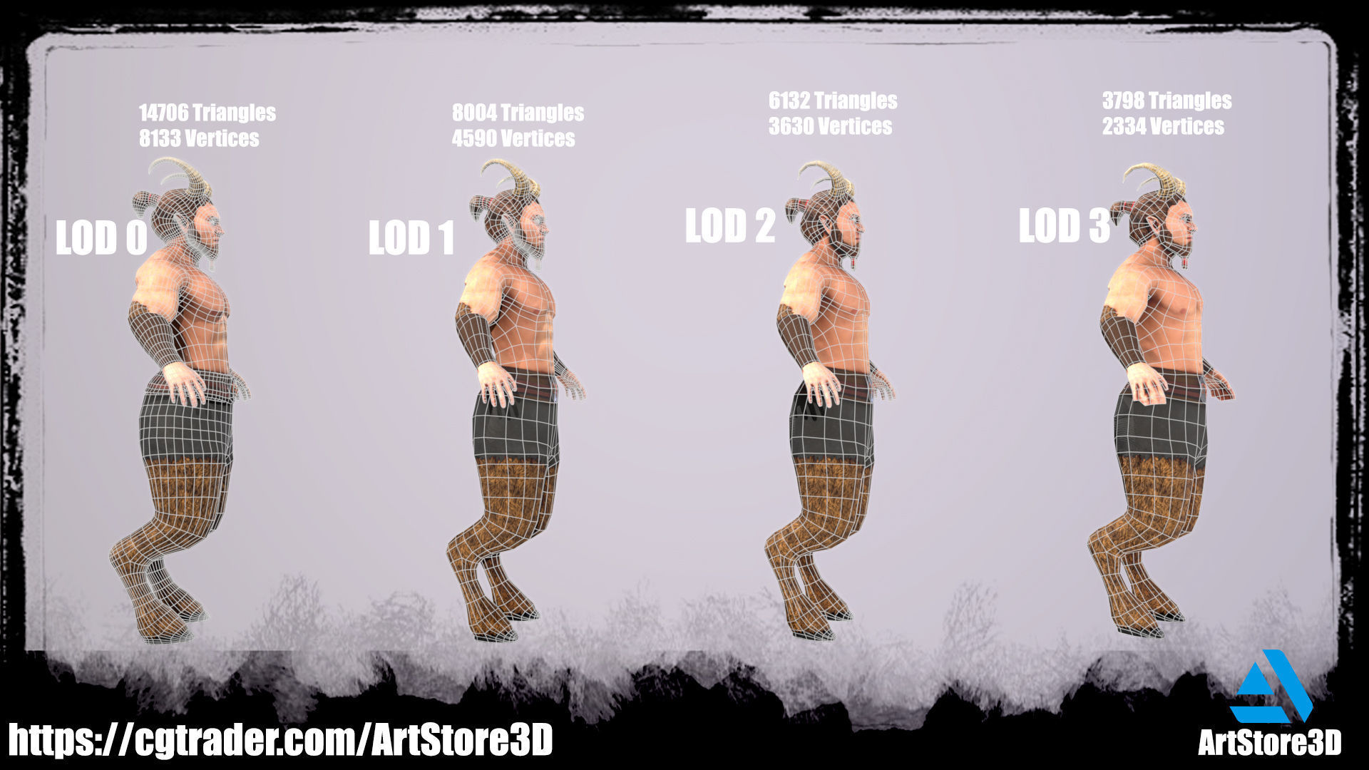 Satyr Pack - Male - Female Low-poly 3D model_10