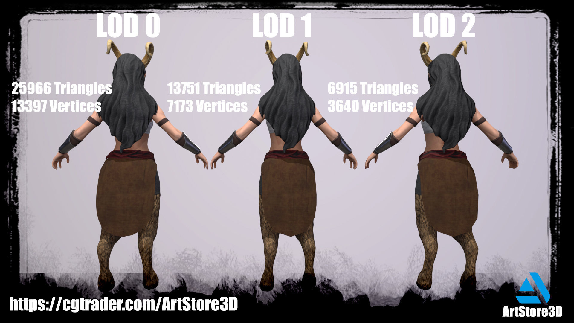 Satyr Pack - Male - Female Low-poly 3D model_13