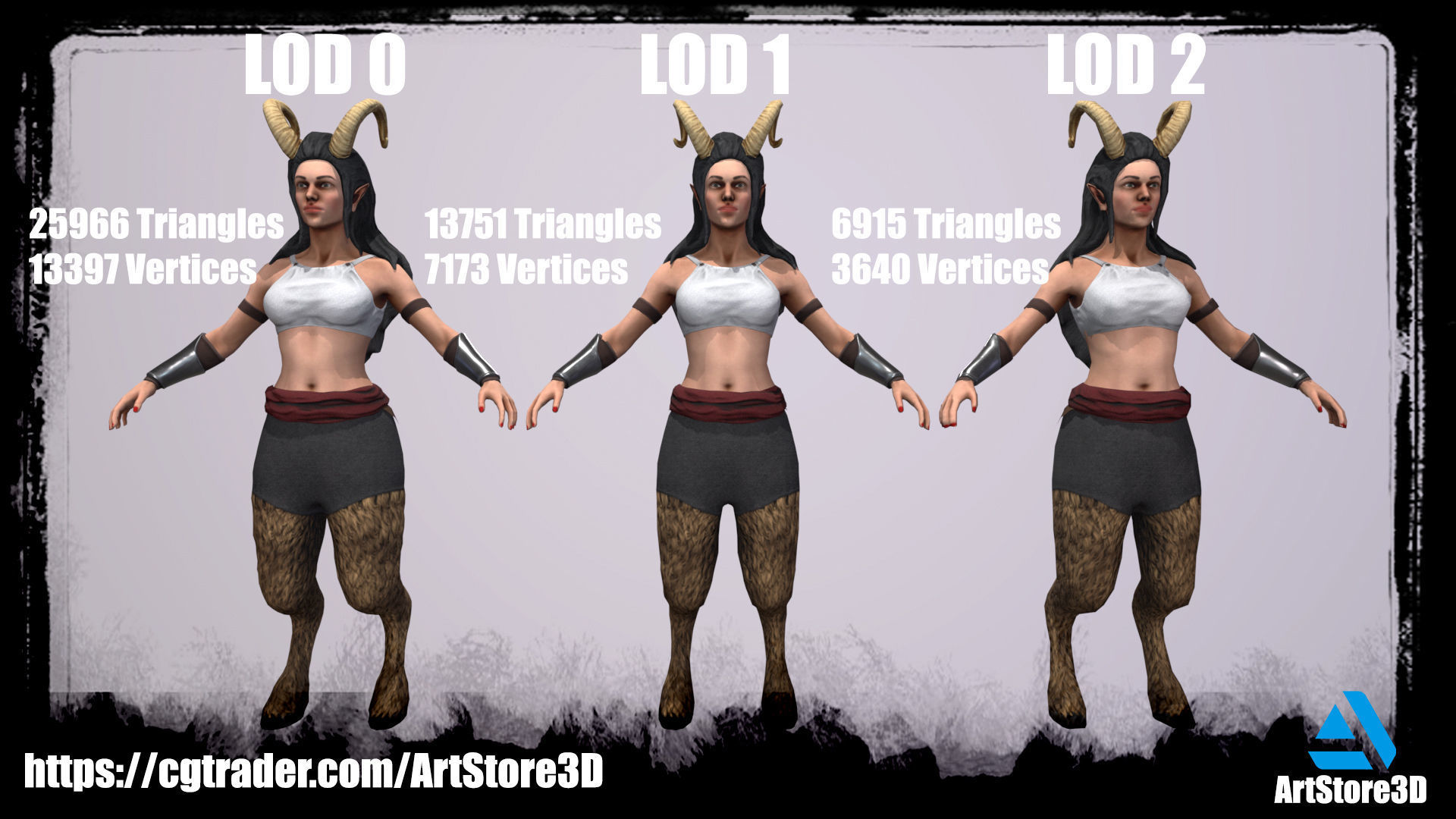 Satyr Pack - Male - Female Low-poly 3D model_5