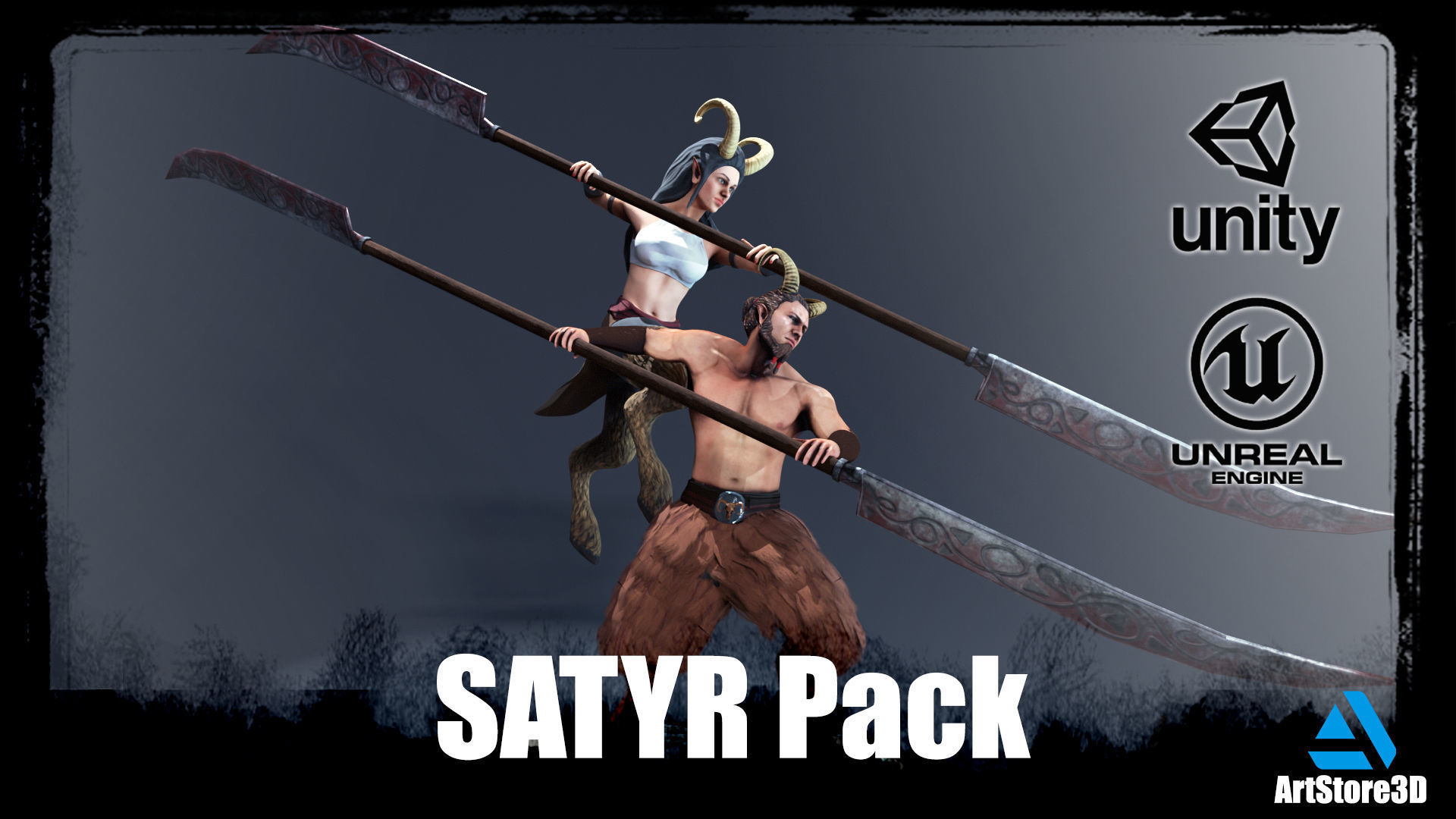 Satyr Pack - Male - Female Low-poly 3D model_1