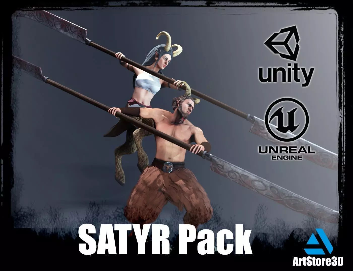 Satyr Pack - Male - Female Low-poly 3D model_0