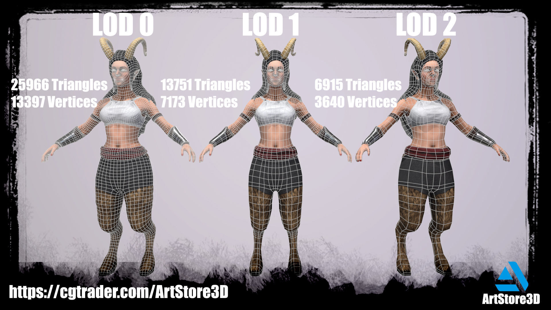 Satyr Pack - Male - Female Low-poly 3D model_7