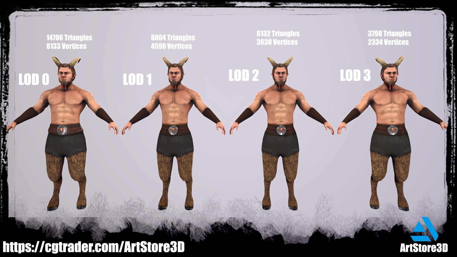 Satyr Pack - Male - Female Low-poly 3D model_4