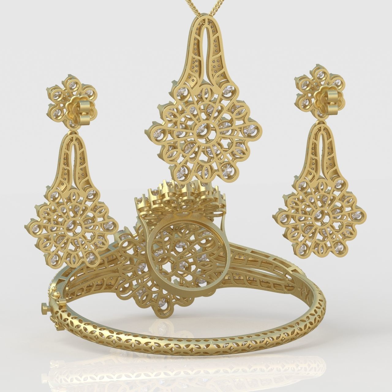 Ring Bracelet Earring and Pendant Set 3D printable model 0101 3D Model Collection_10