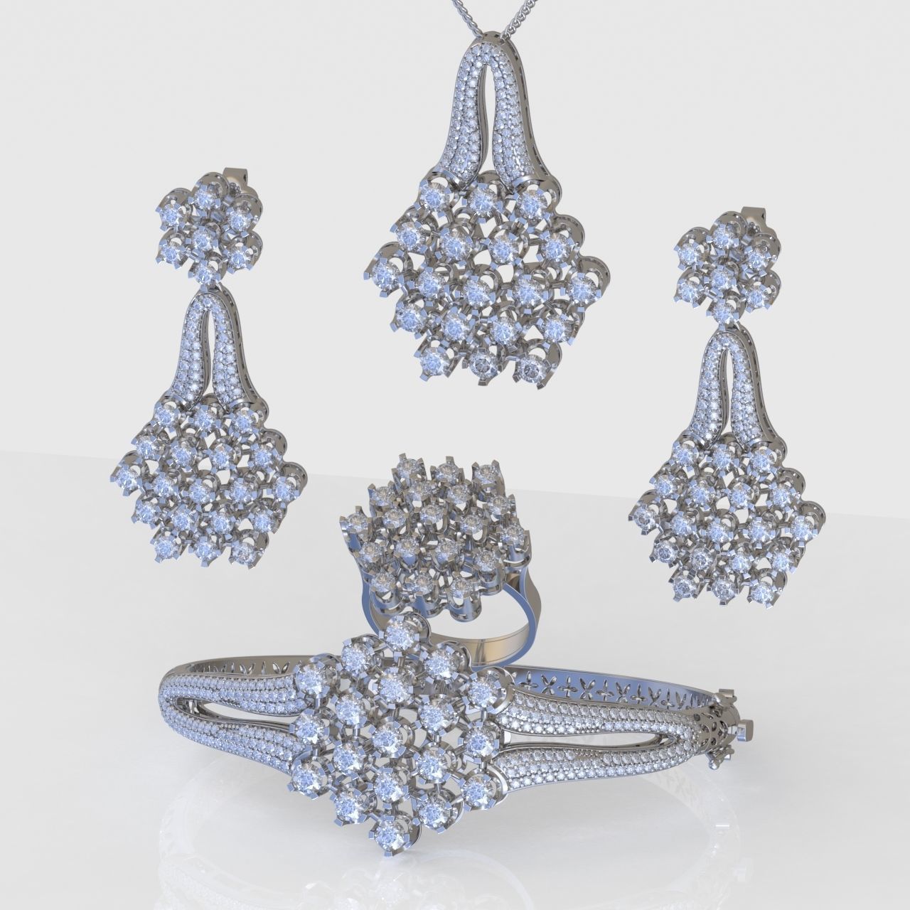 Ring Bracelet Earring and Pendant Set 3D printable model 0101 3D Model Collection_3