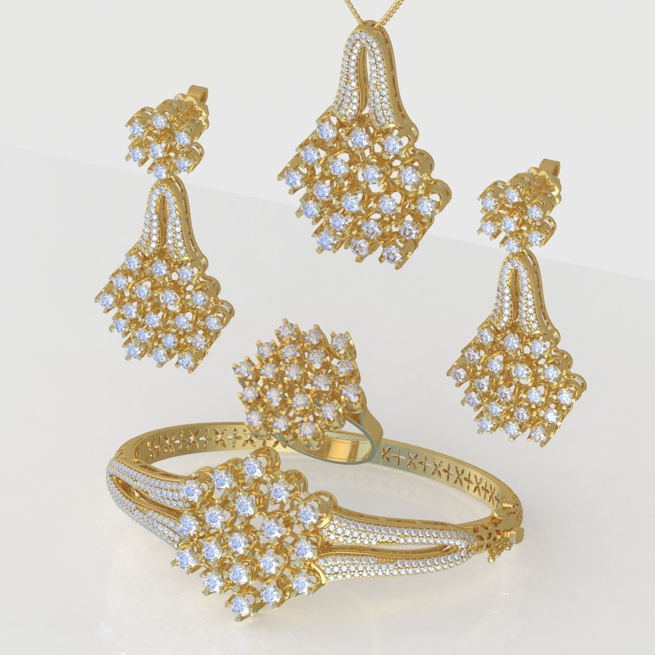 Ring Bracelet Earring and Pendant Set 3D printable model 0101 3D Model Collection_2