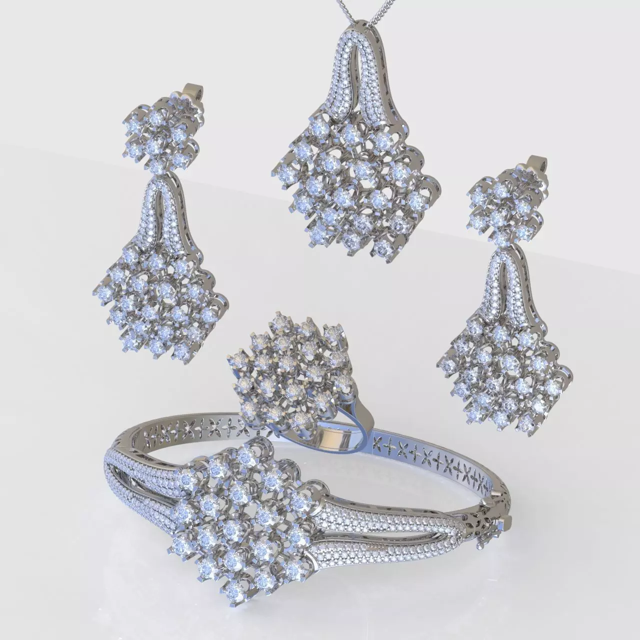 Ring Bracelet Earring and Pendant Set 3D printable model 0101 3D Model Collection_0