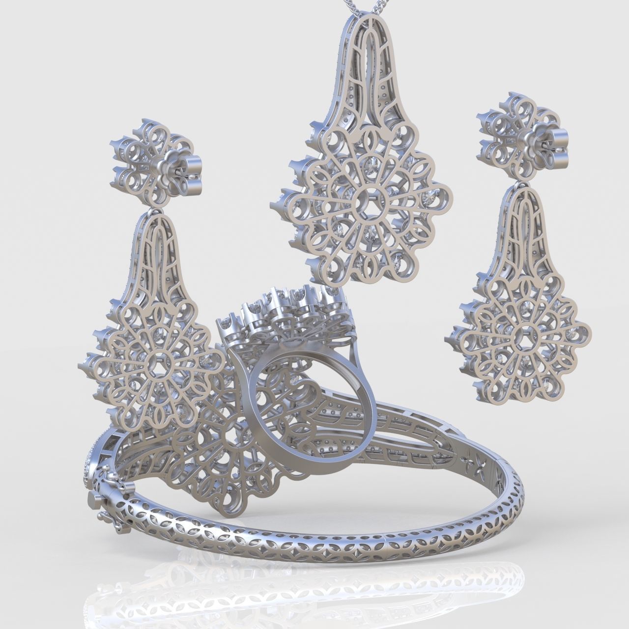 Ring Bracelet Earring and Pendant Set 3D printable model 0101 3D Model Collection_9