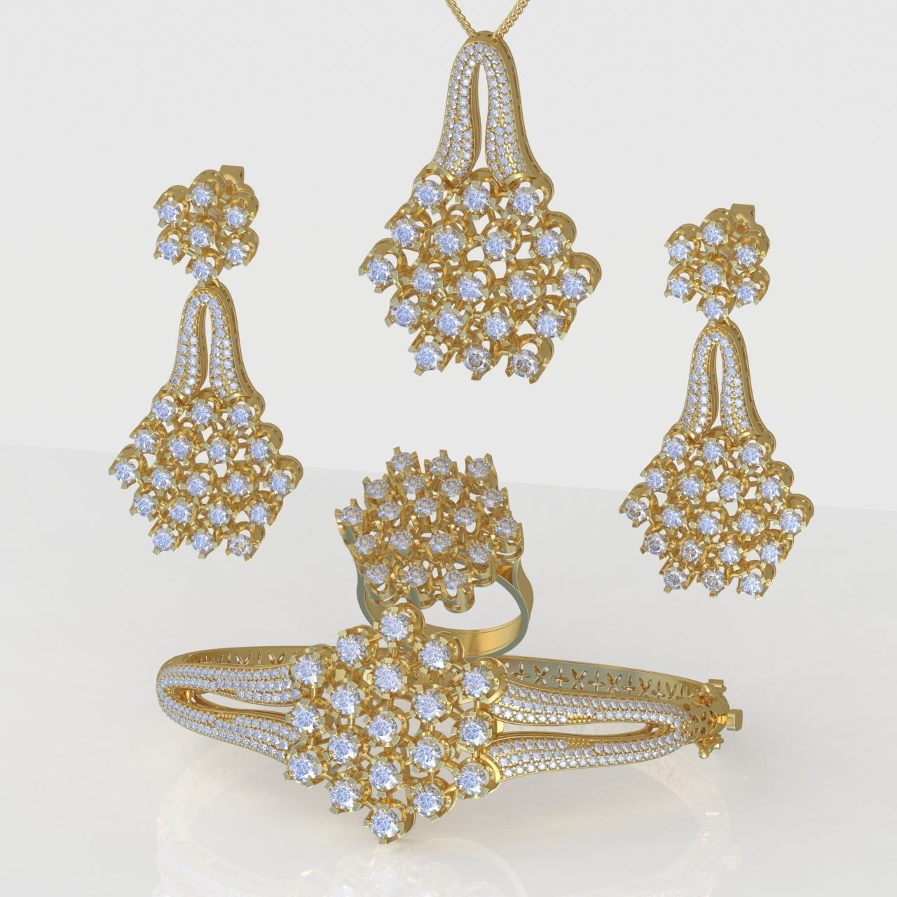 Ring Bracelet Earring and Pendant Set 3D printable model 0101 3D Model Collection_4