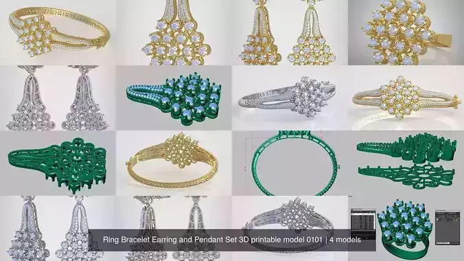 Ring Bracelet Earring and Pendant Set 3D printable model 0101