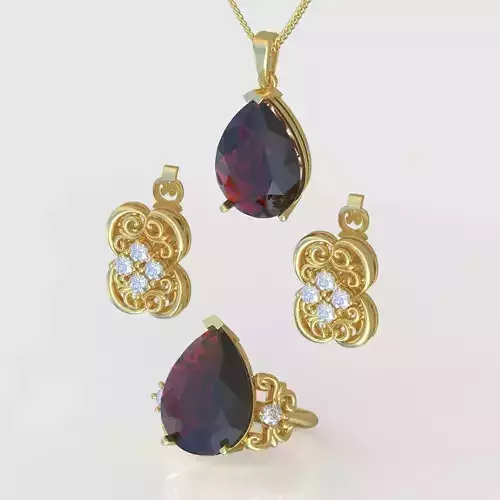 Ring Earring and Pendant Set 3D printable model 0102 3D Model Collection Ring Earring and Pendant Set 3D printable model 0102 3D Model Collection